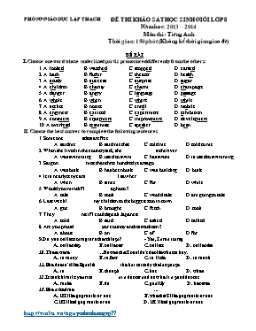 Đề khảo sát học sinh giỏi Tiếng anh lớp 8 - Năm học 2016-2017 - Phòng GD & ĐT Tiền Hải